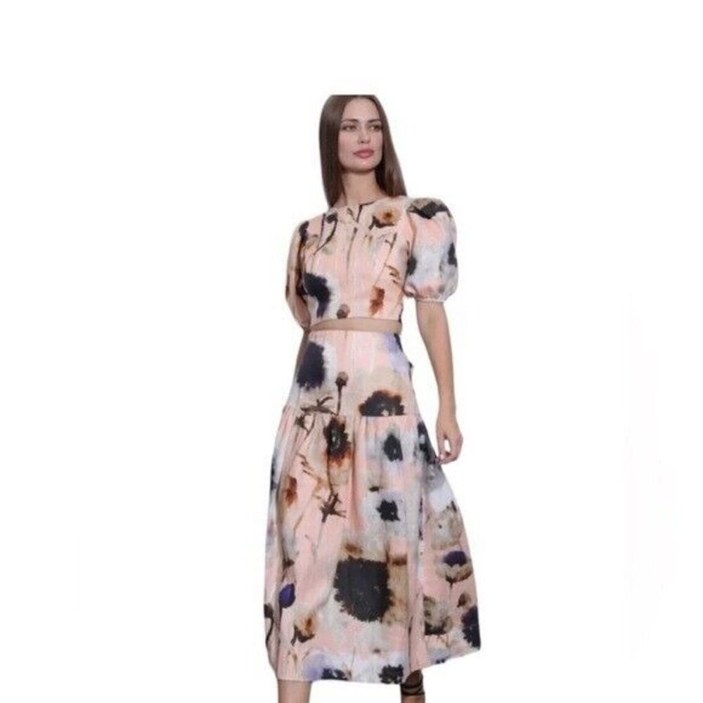 Karina Grimaldi Devi Skirt Linen Peach Monet Size Large NWT $268 - Picture 7 of 7